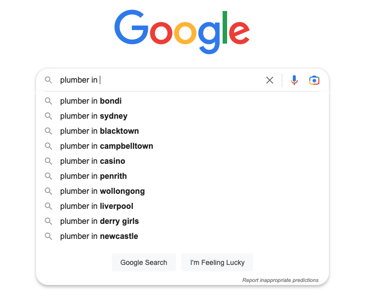 Plumber Keyword Search on Google