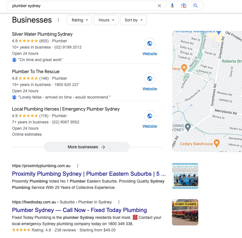 Plumber Sydney Ranking on Google