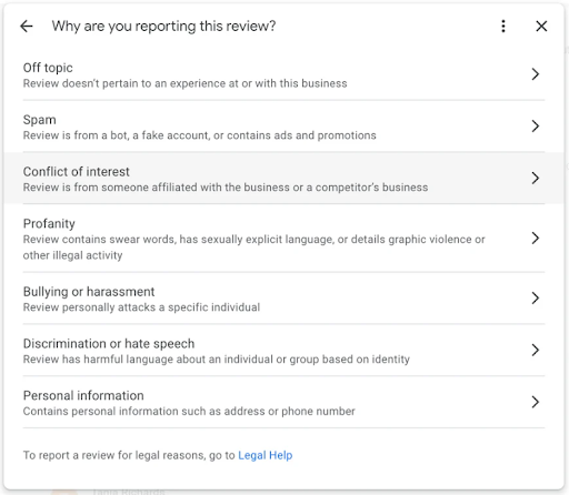 Review breaches Google's policy